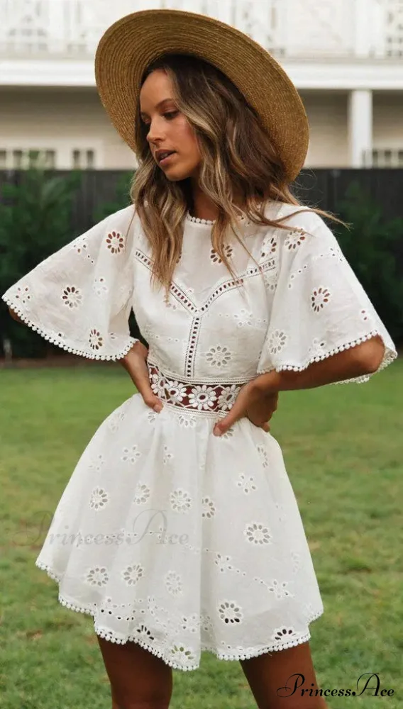 Cotton Half Sleeve Seductive Backless Hollow Out Mini Boho Dress - Image 5