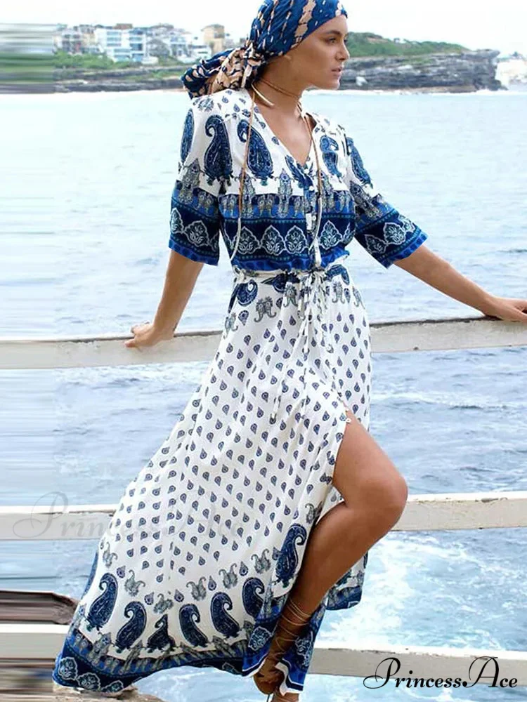 Cotton Kimono Flower Printed Bohemian Beach Cover Up - Image 4