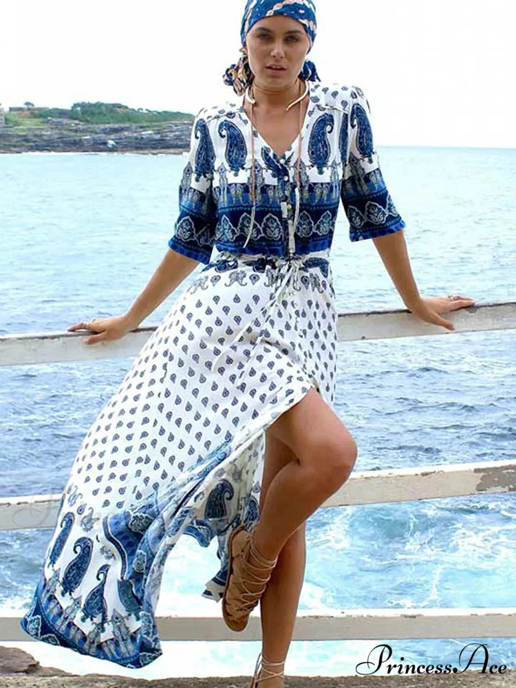 Cotton Kimono Flower Printed Bohemian Beach Cover Up - Image 8