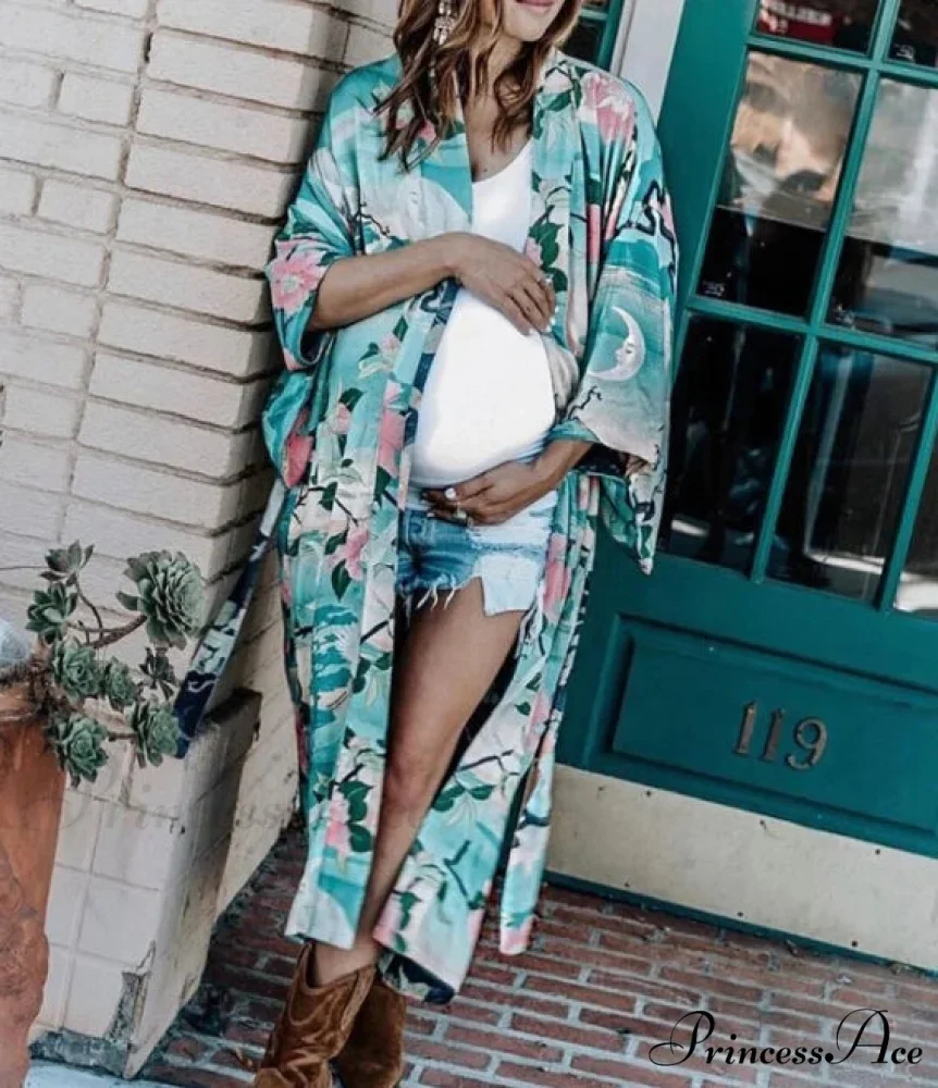 Cotton Kimono Flower Printed Bohemian Beach Cover Up - Image 9