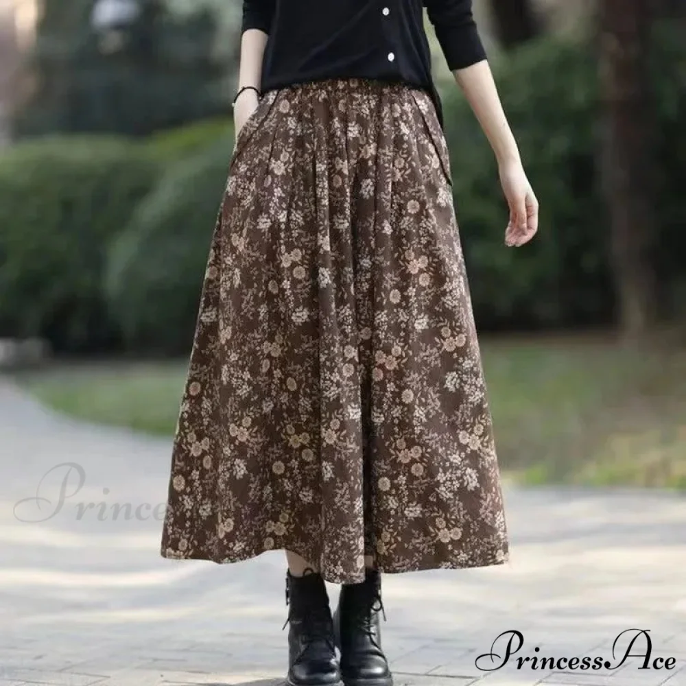 Cotton Vintage Printed Mid-Long Flowy Skirt - Image 6