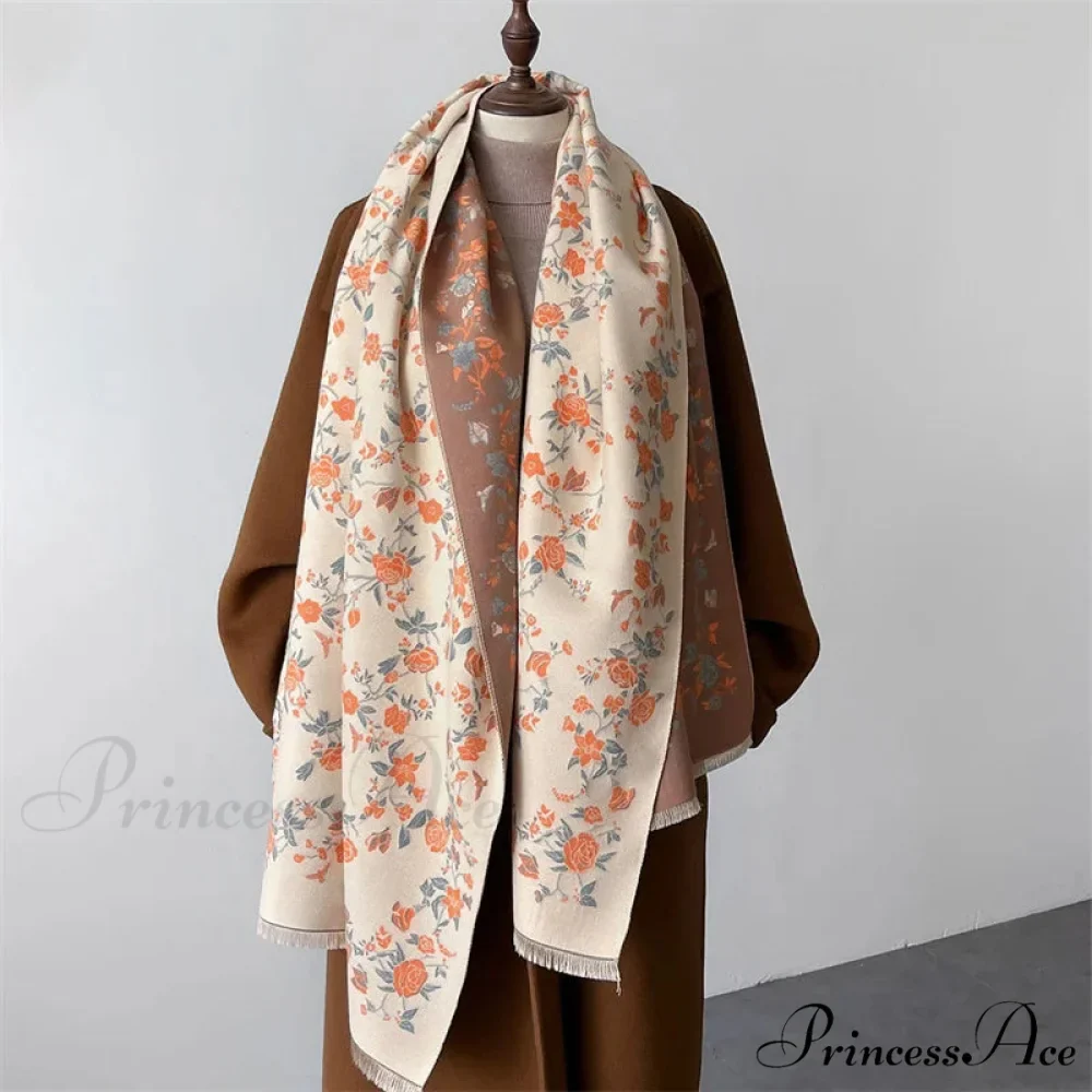 Cozy Wrap Blossom Pattern Cashmere Scarf - Image 2