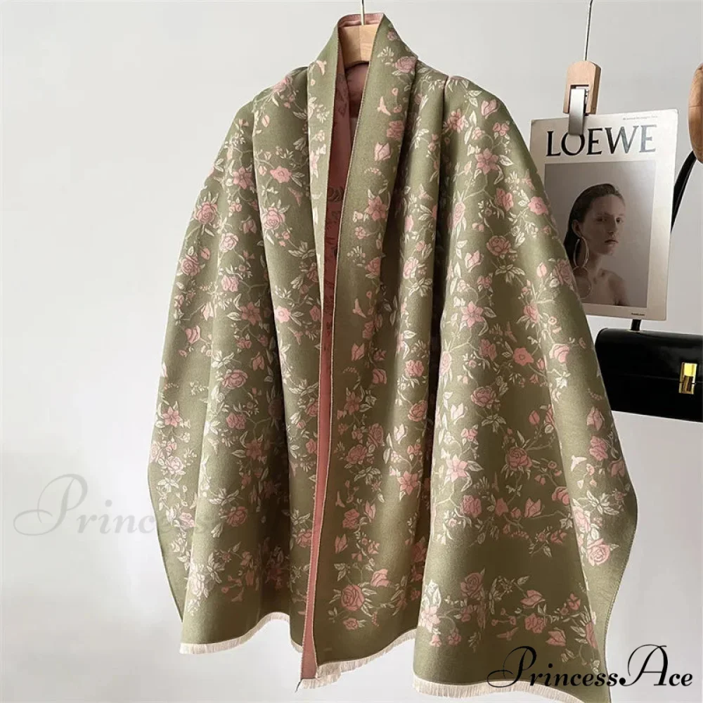 Cozy Wrap Blossom Pattern Cashmere Scarf - Image 3