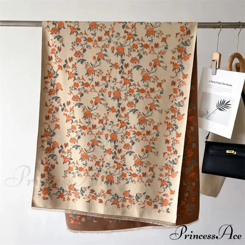 Cozy Wrap Blossom Pattern Cashmere Scarf - Image 4