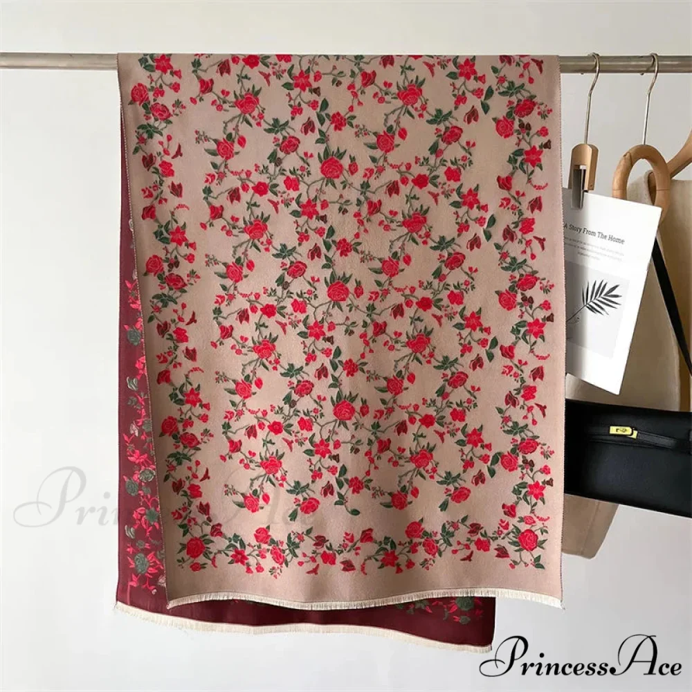 Cozy Wrap Blossom Pattern Cashmere Scarf - Image 6