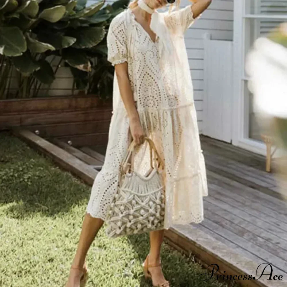 Cream Cotton Extended Lace Gown - Image 3