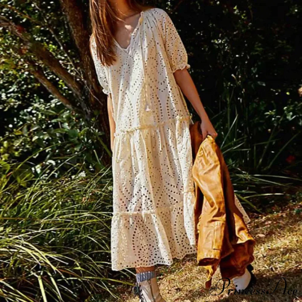 Cream Cotton Extended Lace Gown - Image 4
