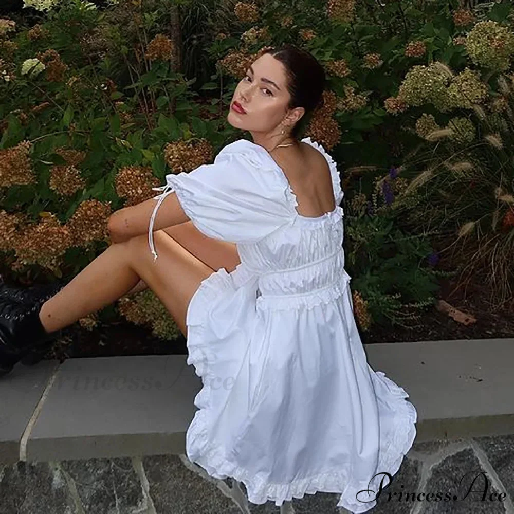 Creamy Billowy Sleeve Short Dress - Image 2