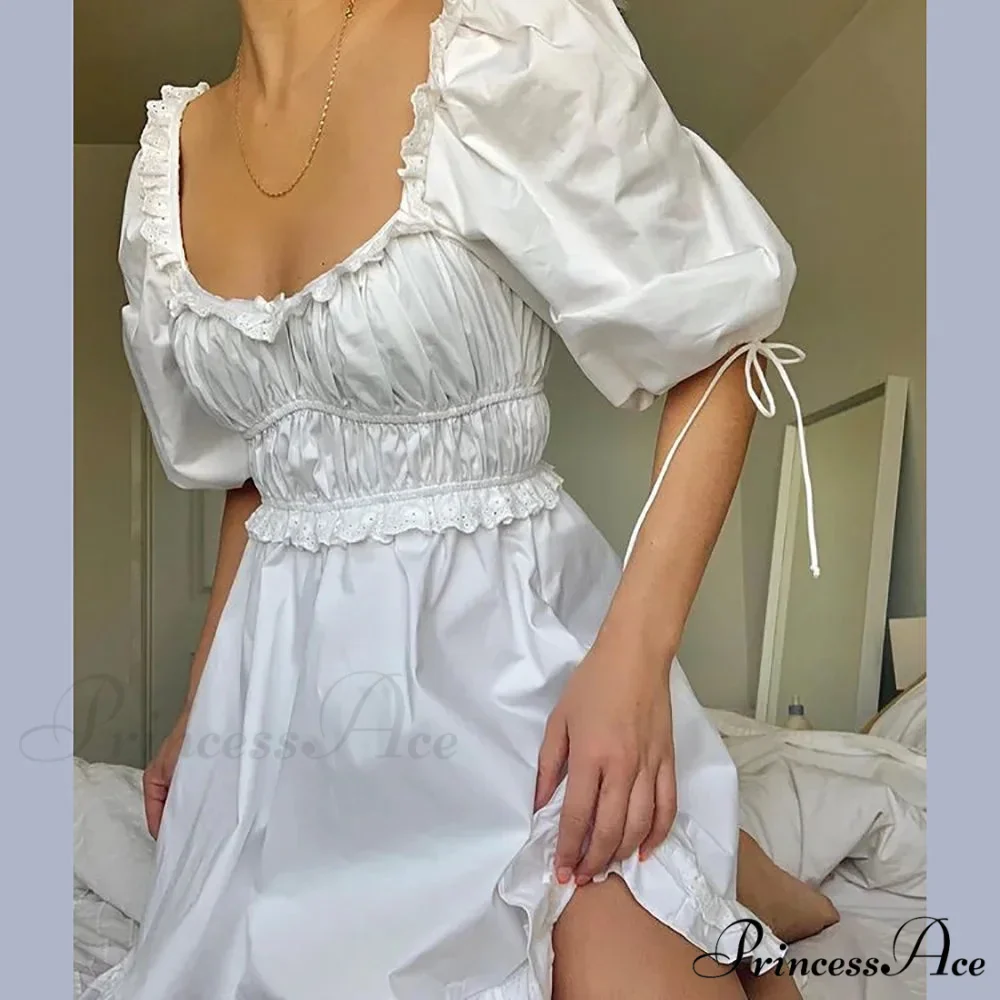 Creamy Billowy Sleeve Short Dress - Image 3