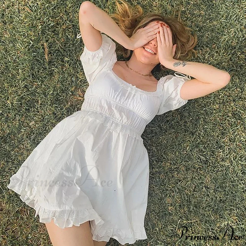Creamy Billowy Sleeve Short Dress - Image 4