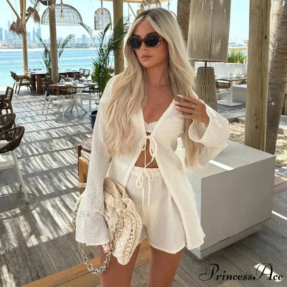 Crease Lace Extended Sleeve Ivory Blouse - Image 7