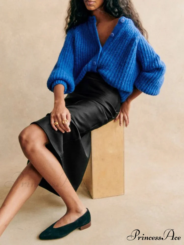 Crew Neck Button-Up Knit Cardigan - Image 2