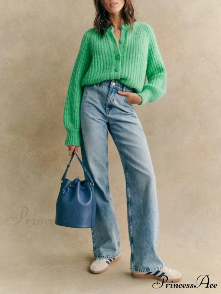 Crew Neck Button-Up Knit Cardigan - Image 4