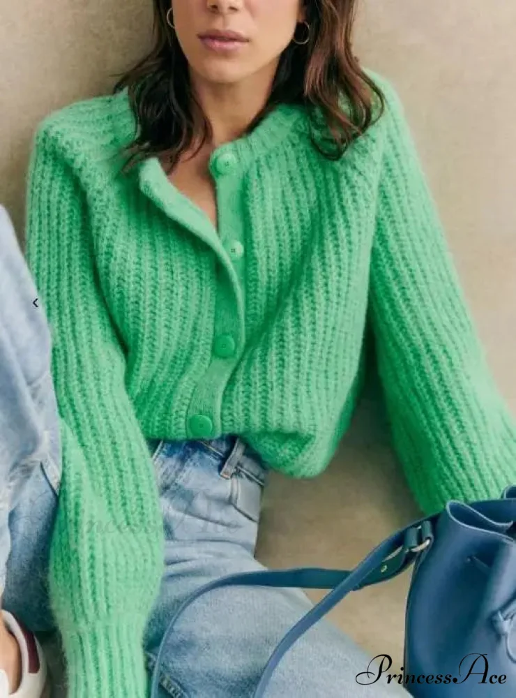 Crew Neck Button-Up Knit Cardigan - Image 8