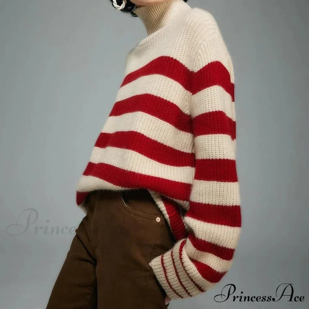 Crimson Banded Bulky Turn of the Century Sweater - Image 2