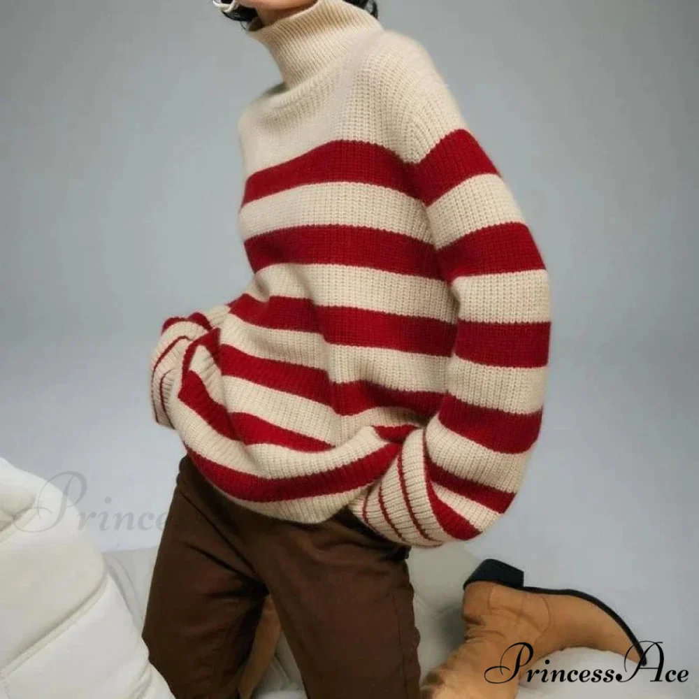Crimson Banded Bulky Turn of the Century Sweater - Image 3
