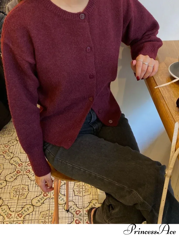 Crimson Circular Neck Cardigan - Image 5