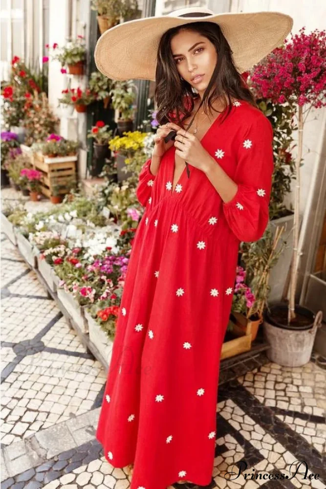 Crimson Cotton Long Dress - Image 2