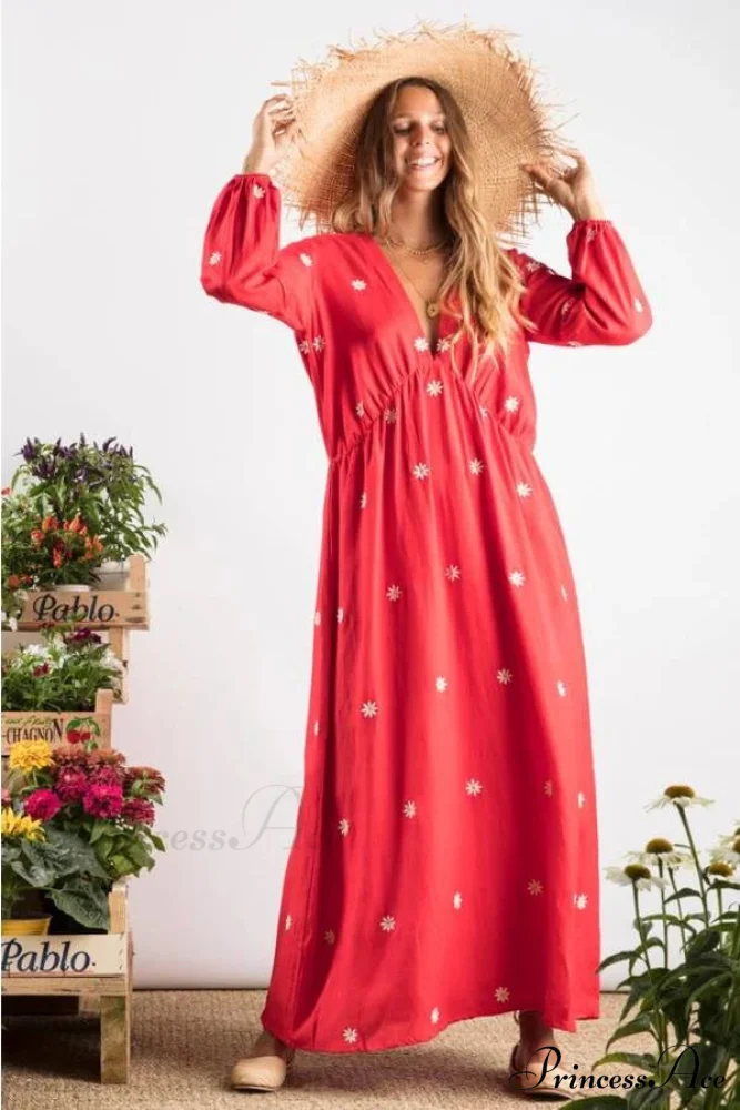 Crimson Cotton Long Dress - Image 3