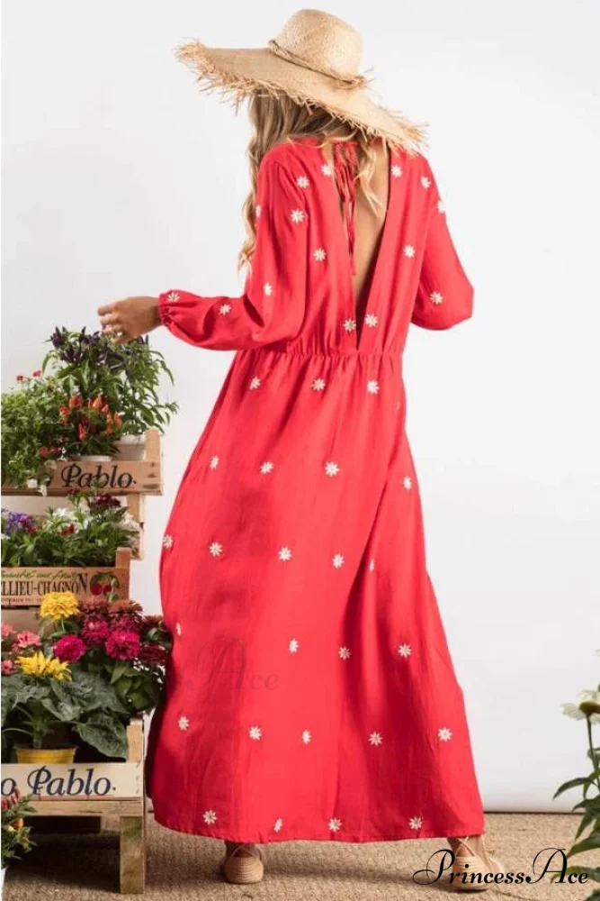 Crimson Cotton Long Dress - Image 4