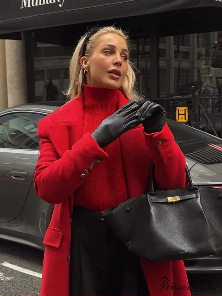 Crimson Dual Buttoned Woolen Overcoat - Image 2