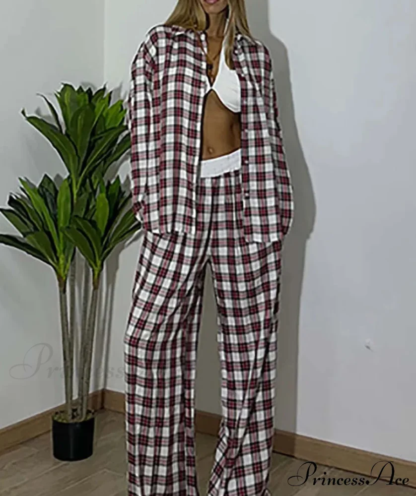 Crimson Press Button Blouse Pants Workplace Two Piece Set - Image 2
