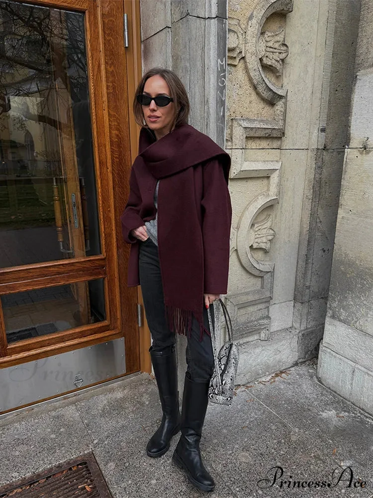 Crimson Woolen Mixes Brief Coat - Image 3