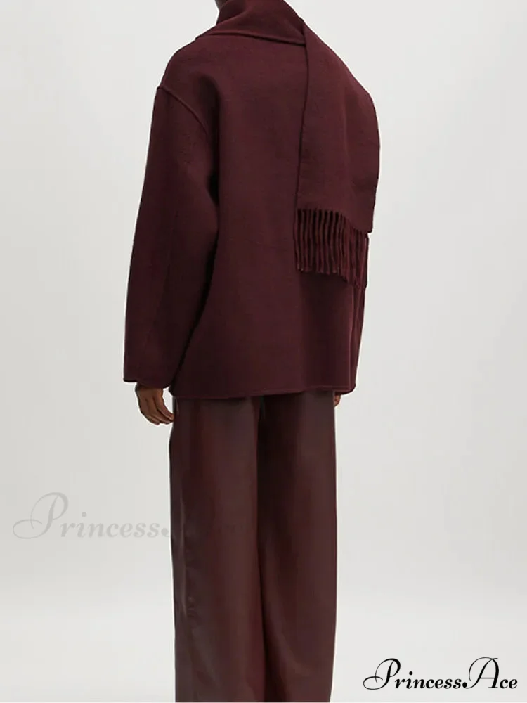 Crimson Woolen Mixes Brief Coat - Image 5