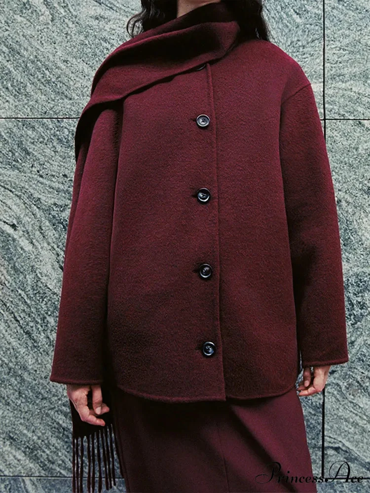 Crimson Woolen Mixes Brief Coat - Image 6