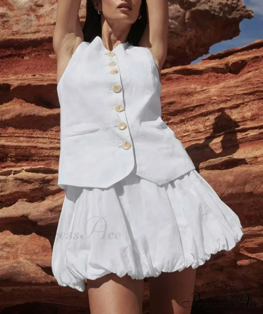 Crisp Cotton Sleeveless Gathered Office Two Piece Set - Image 2