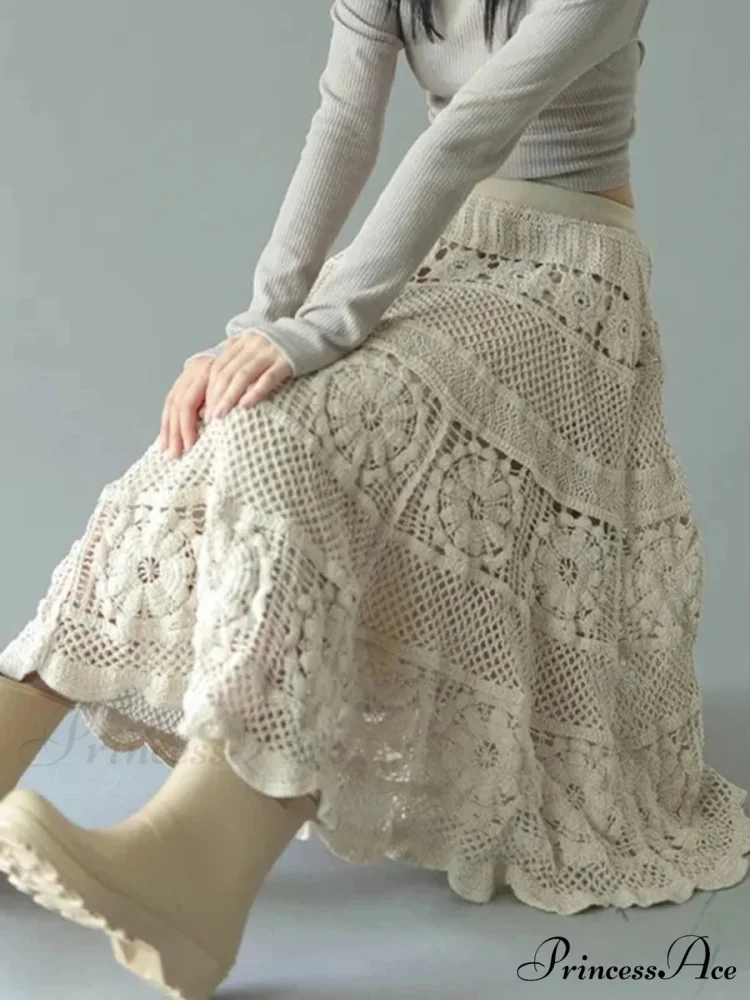 Crochet Blossom Emptied Elastic Waist Skirt - Image 2