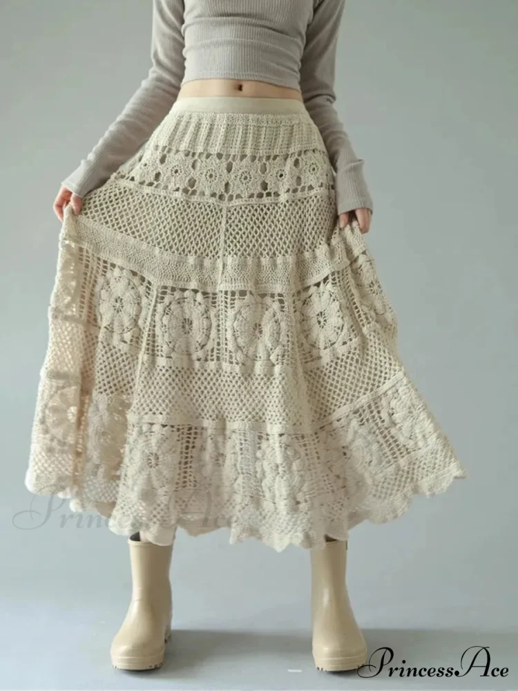 Crochet Blossom Emptied Elastic Waist Skirt - Image 6