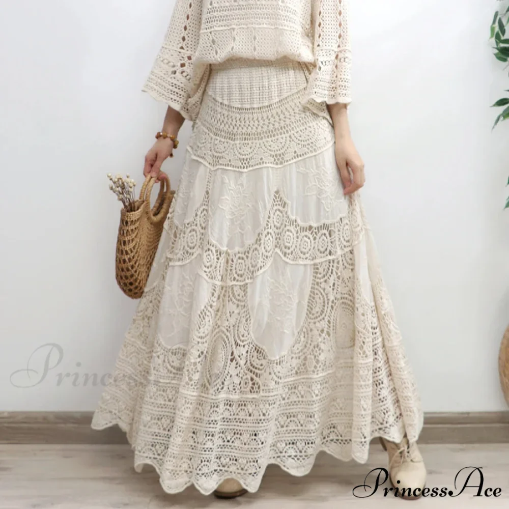 Crochet Empty Peach Lace Skirt - Image 3
