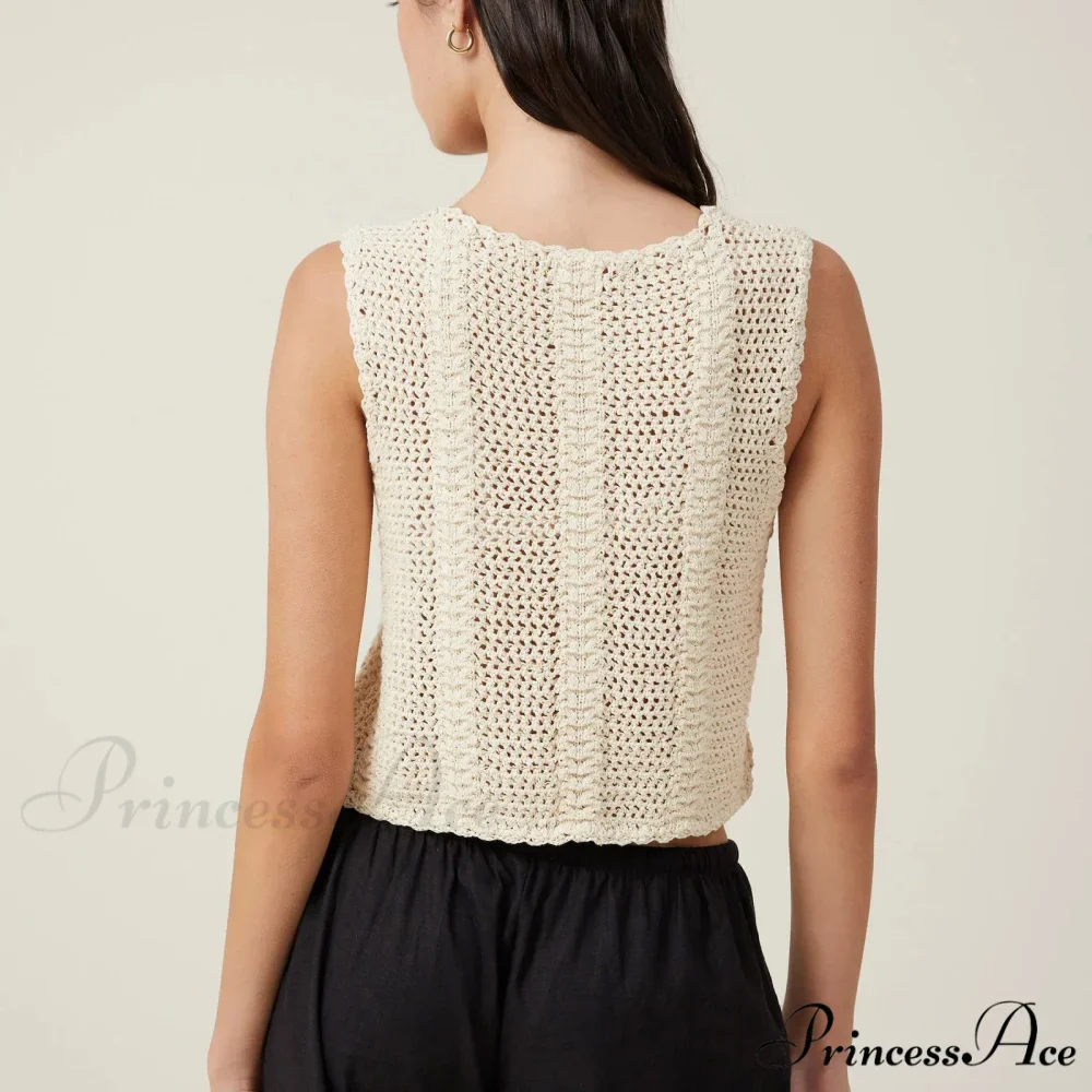 Crochet Empty V-Neck Crop Top - Image 2