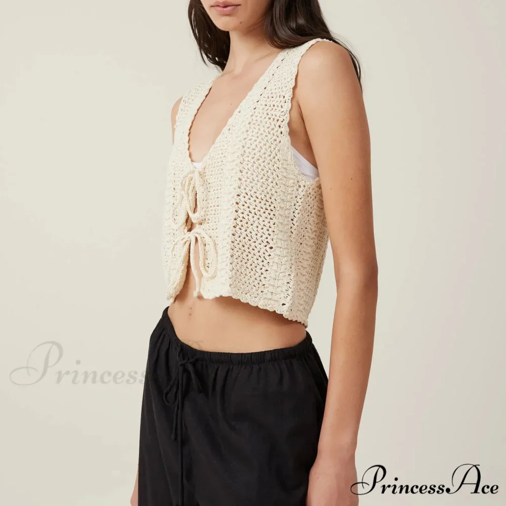Crochet Empty V-Neck Crop Top - Image 3