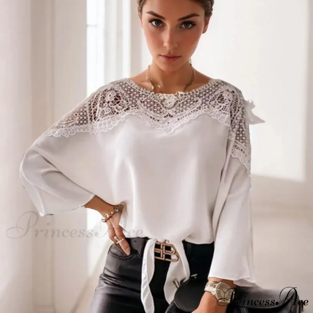 Crochet Stitch Lace Seductive Ivory Top Blouse - Image 4