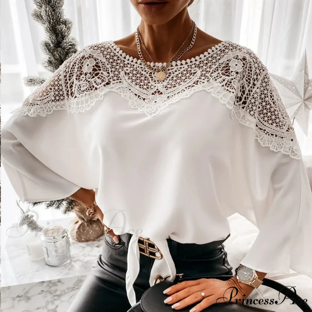 Crochet Stitch Lace Seductive Ivory Top Blouse - Image 6