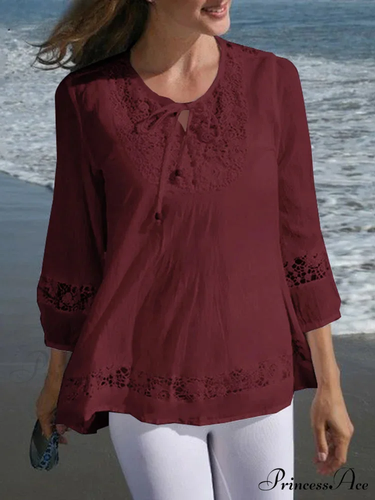 Crocheted Casual Patchwork Blouse - Image 3
