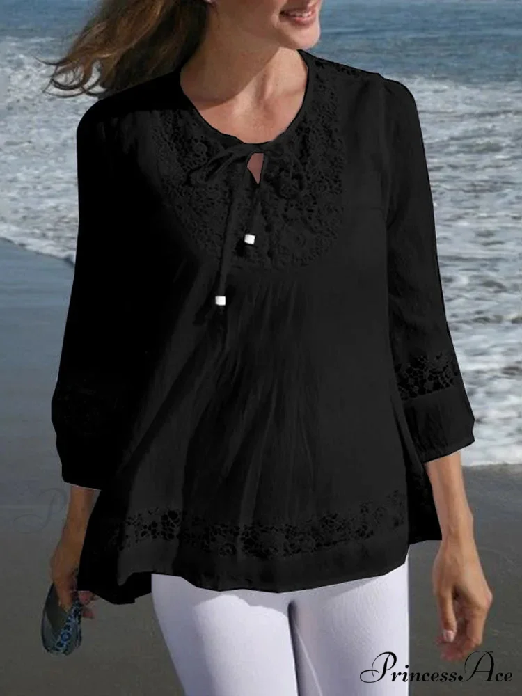 Crocheted Casual Patchwork Blouse - Image 4