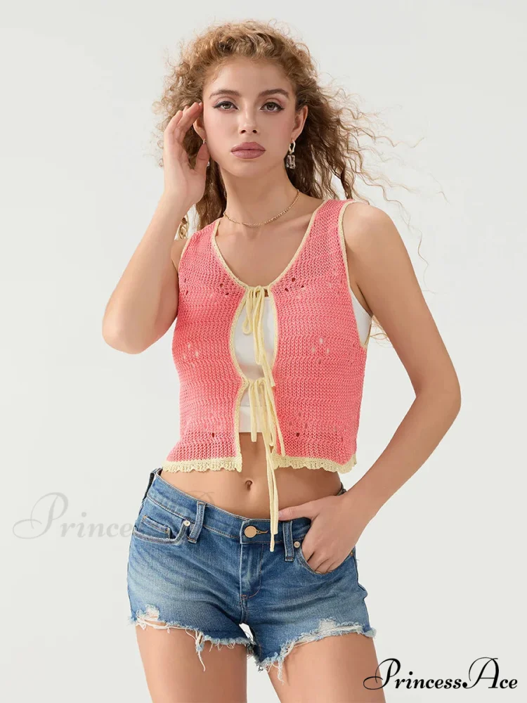 Crocheted Sleeveless Knit V-neck Crop Top - Image 6
