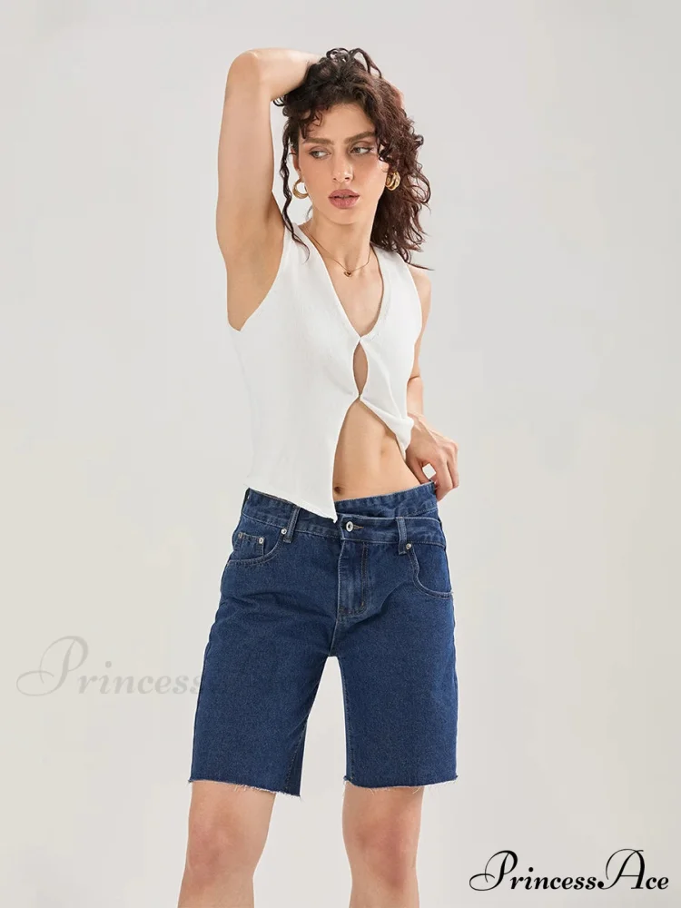 Cross Asymmetrical Denim Short - Image 2