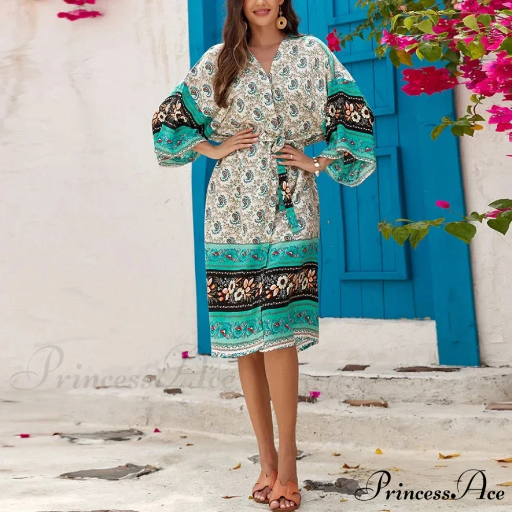 Cultural Flowery Baggy Rayon Kaftan Bohemian Cover up - Image 5