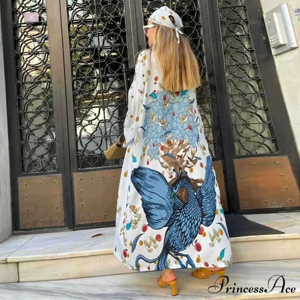 Cultural Flowery Extended Sleeve Free-spirited Kaftan Concealment - Image 3