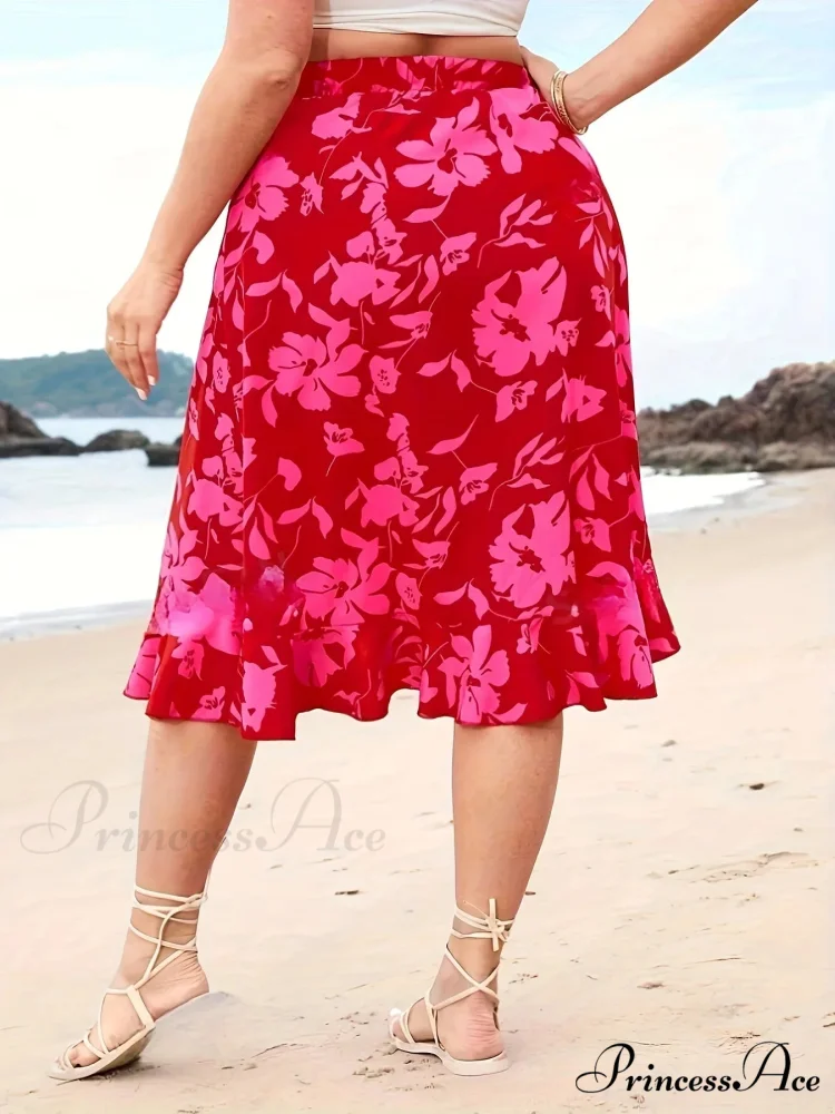 Curvy Floral Split High Rise Holiday Skirt - Image 2