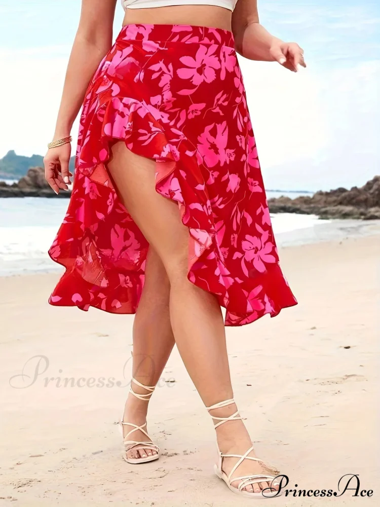 Curvy Floral Split High Rise Holiday Skirt - Image 4