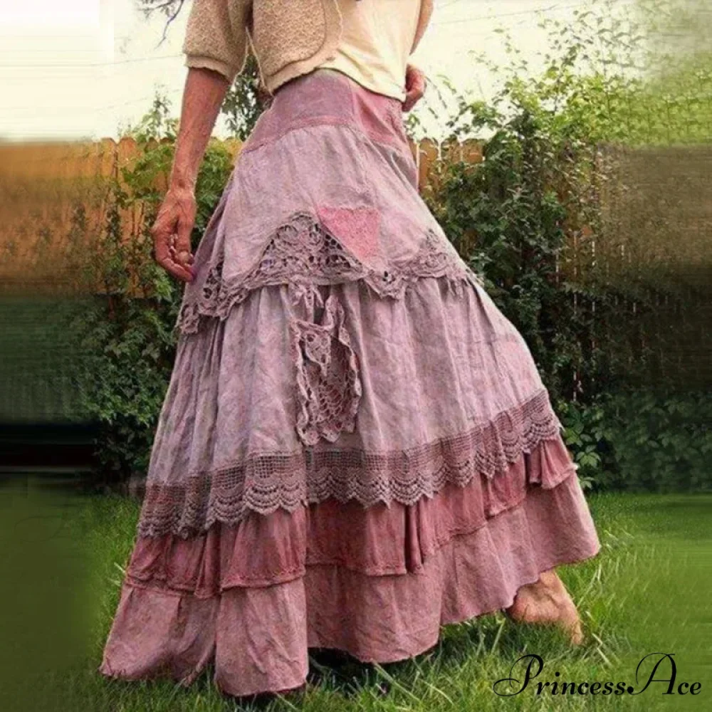 Curvy Women's Summer Retro Frills Oversized Lace Maxi Skirts - Image 2
