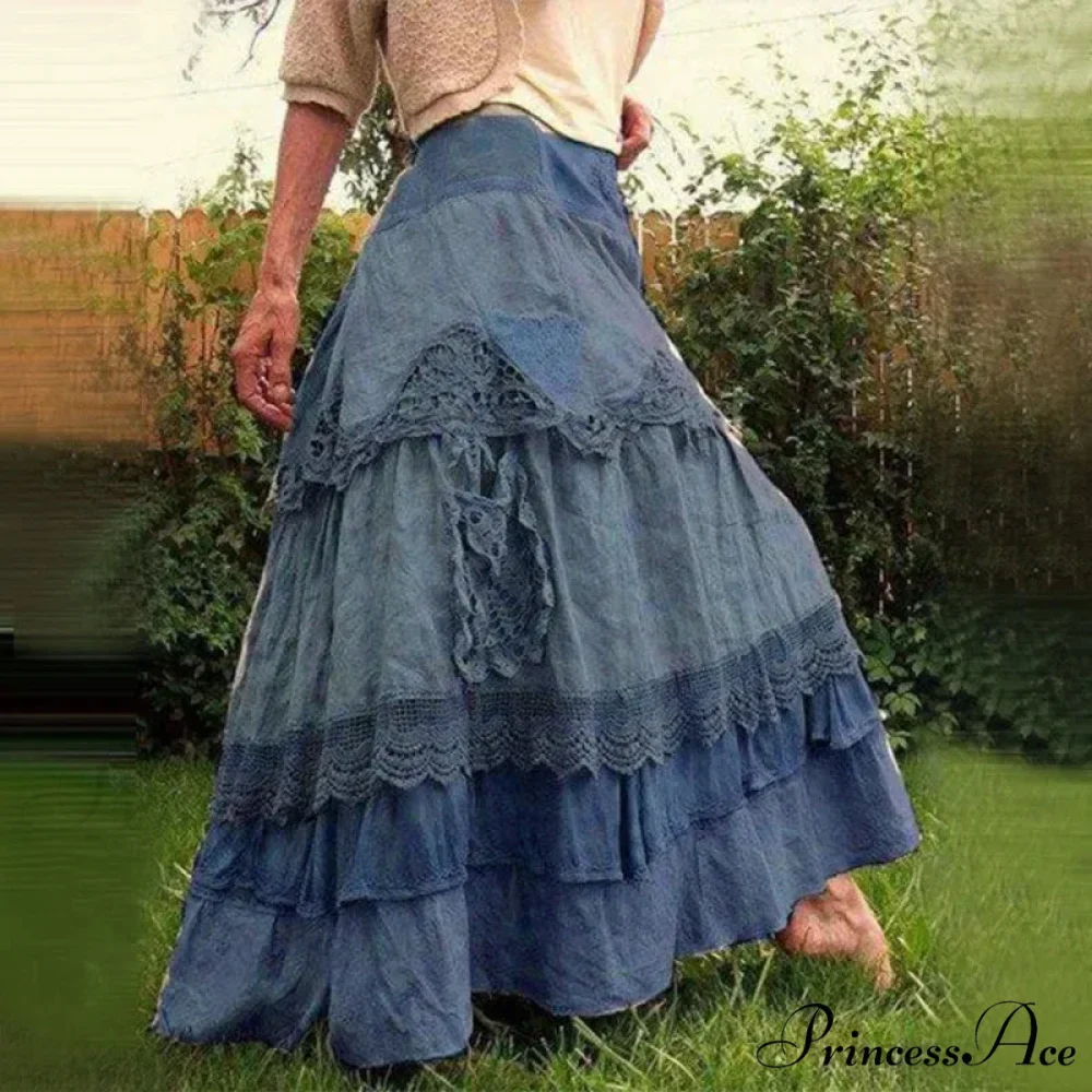 Curvy Women's Summer Retro Frills Oversized Lace Maxi Skirts - Image 3