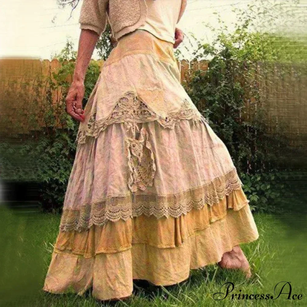 Curvy Women's Summer Retro Frills Oversized Lace Maxi Skirts - Image 4