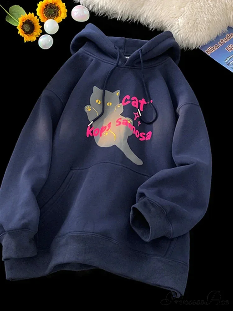 Cute Anime Feline Graphic Vintage Hoodie - Image 11