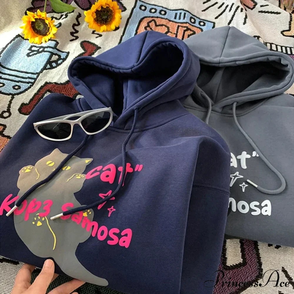 Cute Anime Feline Graphic Vintage Hoodie - Image 2